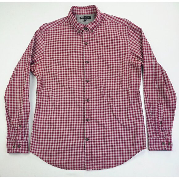 Banana Republic Slim Fit Luxe Flannel Size Large Mens Burgundy Gray Check Shirt - Picture 5 of 9